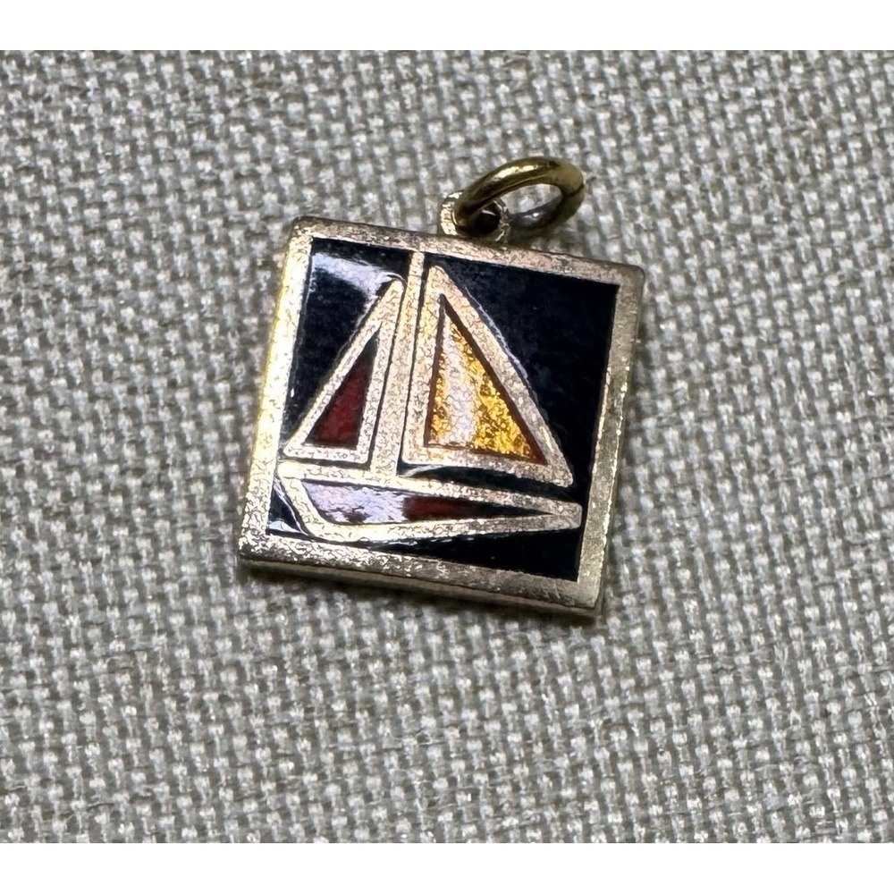 Vintage Enamel Sailboat Pendant‎ Modernist Mid Century Abstract Nautical Charm